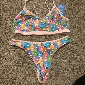 Kids Pink Care Bears Print Two-Piece Swim Set